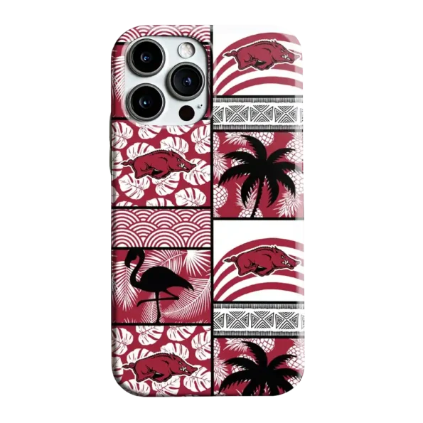 arkansas razorbacks flamingo palm trees red phone case best selling