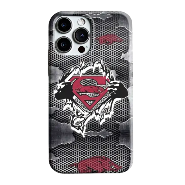 arkansas razorbacks superman emblem burst gray phone case best selling