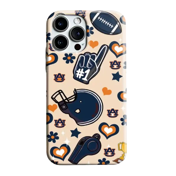 auburn tigers helmet hearts navy blue cream phone case best selling