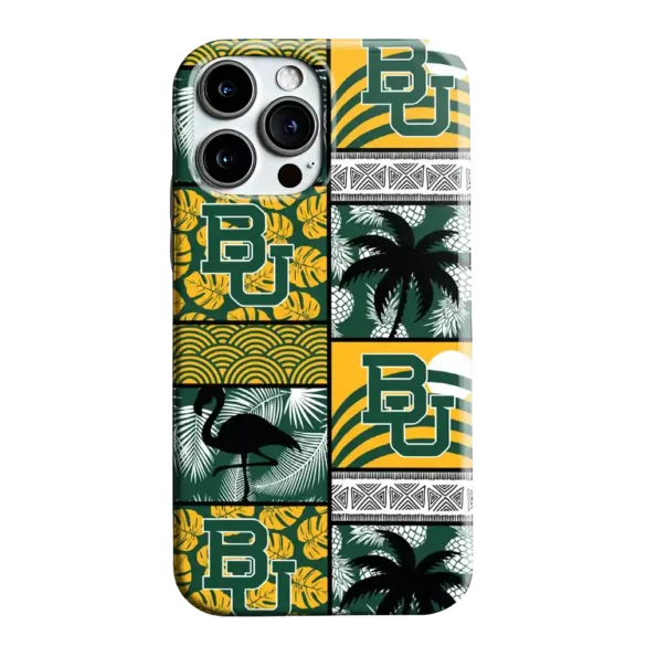 baylor bears flamingo palm trees green phone case best selling