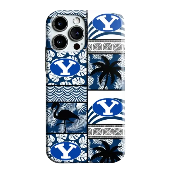 byu cougars flamingo palm trees blue phone case best selling