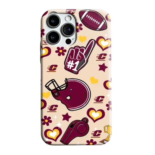 central michigan chippewas helmet hearts maroon cream phone case best selling