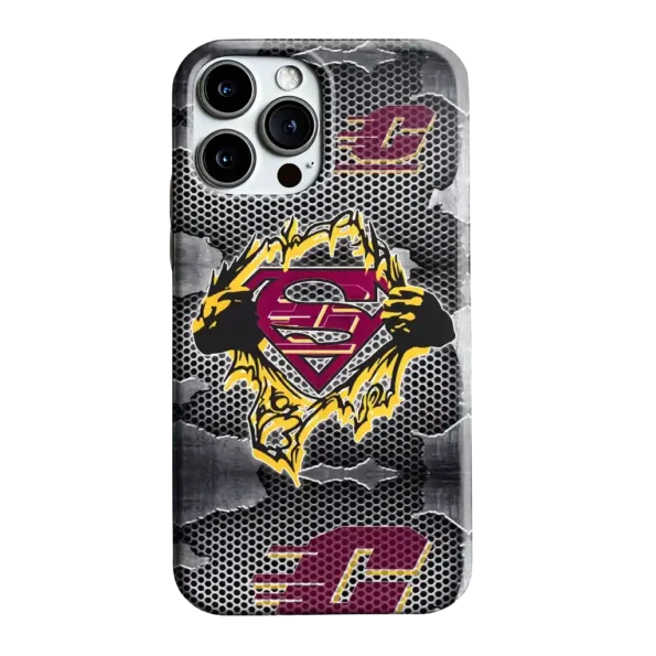 central michigan chippewas superman emblem burst gray phone case best selling