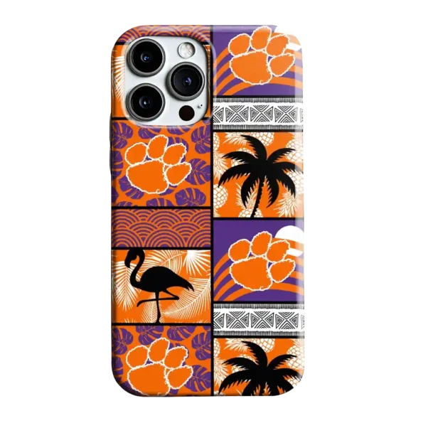 clemson tigers flamingo palm trees orange phone case best selling