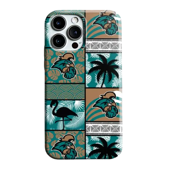 coastal carolina chanticleers flamingo palm trees green phone case best selling