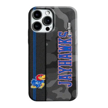 Customized Kansas Jayhawks Camouflage Stealth Blue Gray Phone Case