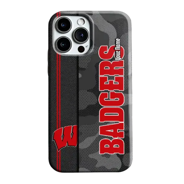 customized wisconsin badgers camouflage stealth red gray phone case best selling