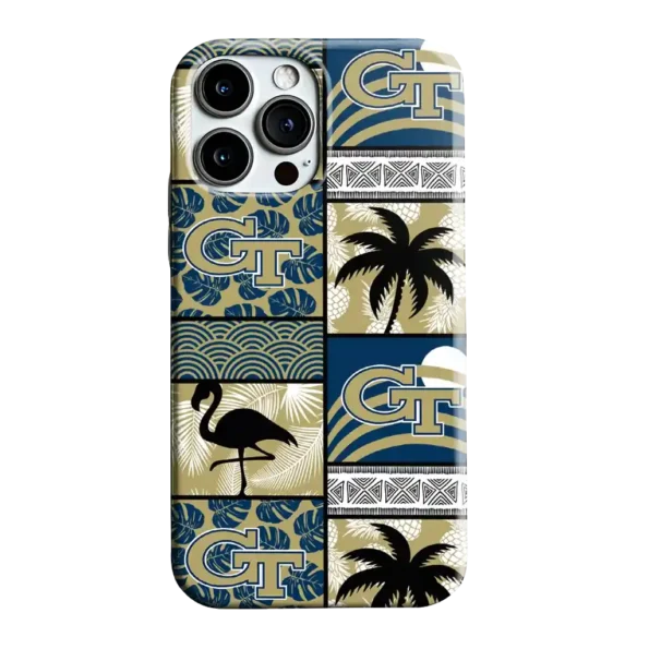 georgia tech yellow jackets flamingo palm trees gold phone case best selling