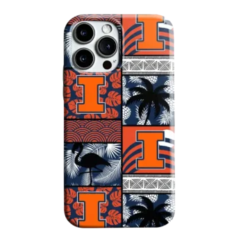 Illinois Fighting Illini Flamingo Palm Trees  Blue Phone Case