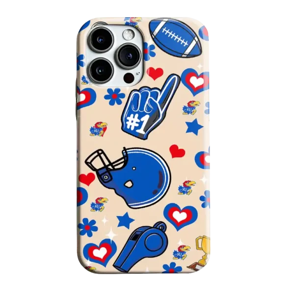 kansas jayhawks helmet hearts blue cream phone case best selling
