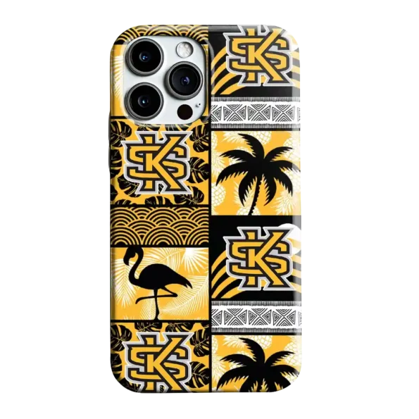kennesaw state owls flamingo palm trees gold phone case best selling