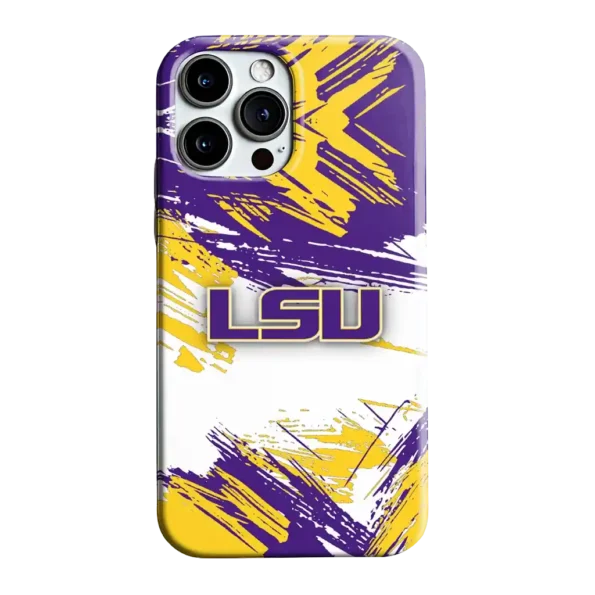 lsu tigers brushstroke clash purple white phone case best selling