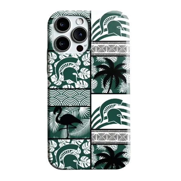 michigan state spartans flamingo palm trees green phone case best selling