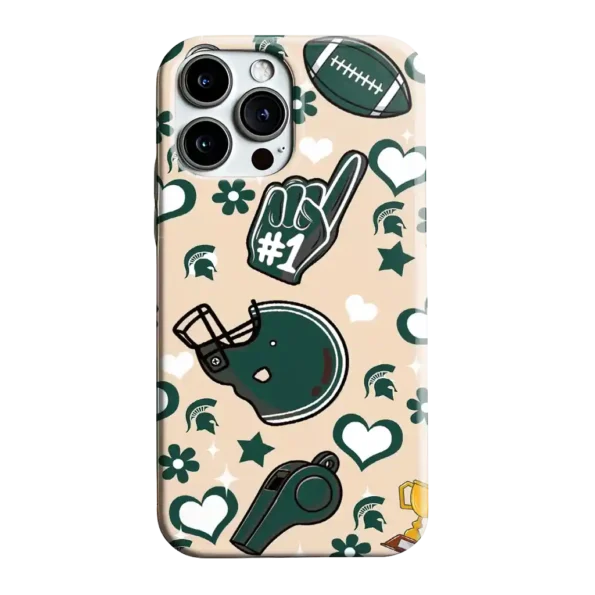 michigan state spartans helmet hearts green cream phone case best selling