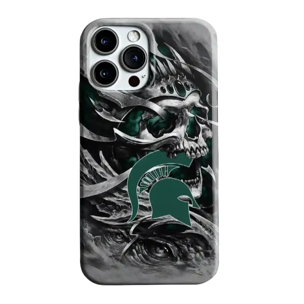 michigan state spartans skull blades green gray phone case best selling
