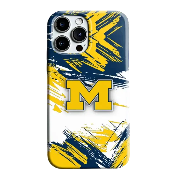 michigan wolverines brushstroke clash blue white phone case best selling