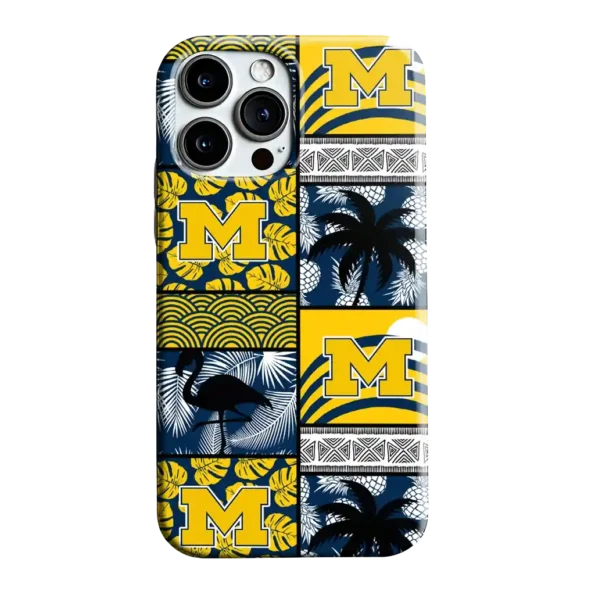 michigan wolverines flamingo palm trees blue phone case best selling