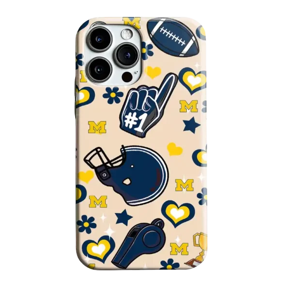 michigan wolverines helmet hearts blue cream phone case best selling