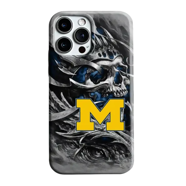 michigan wolverines skull blades blue gray phone case best selling