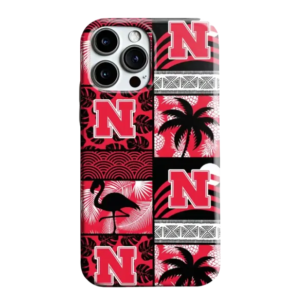 nebraska cornhuskers flamingo palm trees red phone case best selling