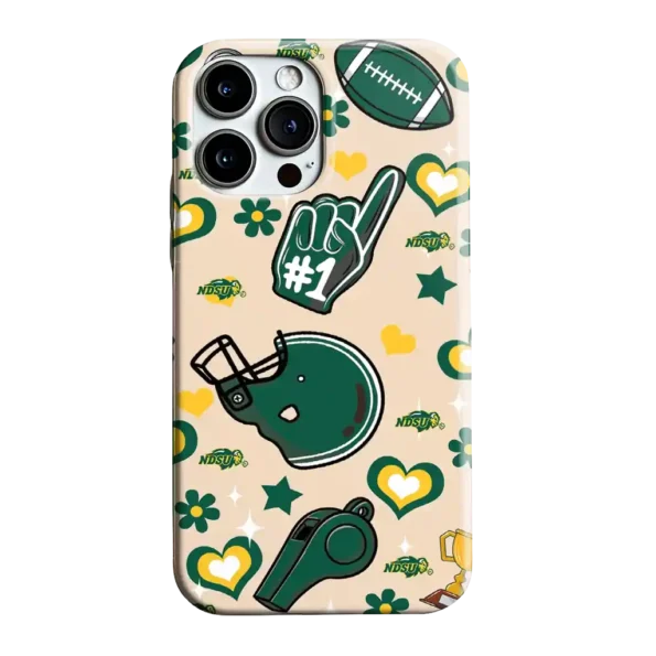 north dakota state bison helmet hearts green cream phone case best selling