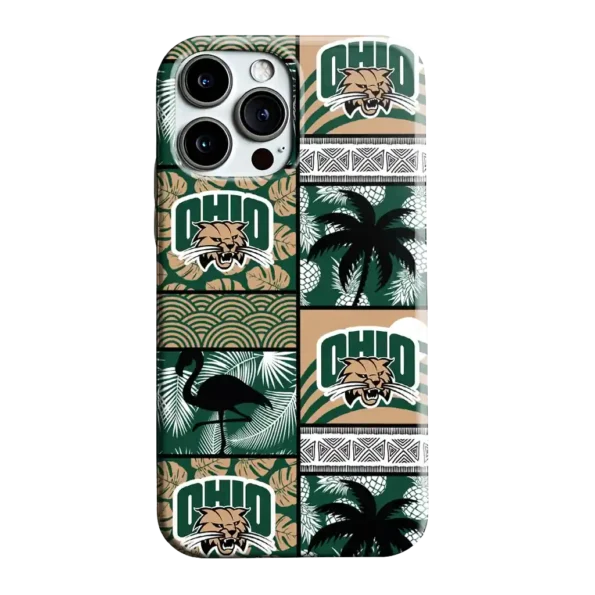 ohio bobcats flamingo palm trees green phone case best selling