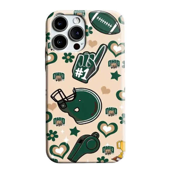 ohio bobcats helmet hearts green cream phone case best selling