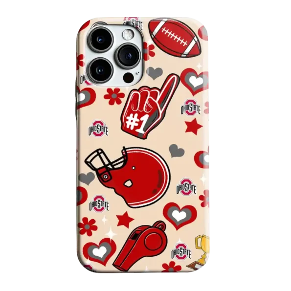 ohio state buckeyes helmet hearts scarlet cream phone case best selling