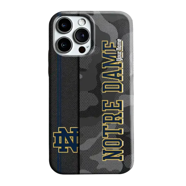 personalized notre dame fighting irish camouflage stealth navy gray phone case best selling