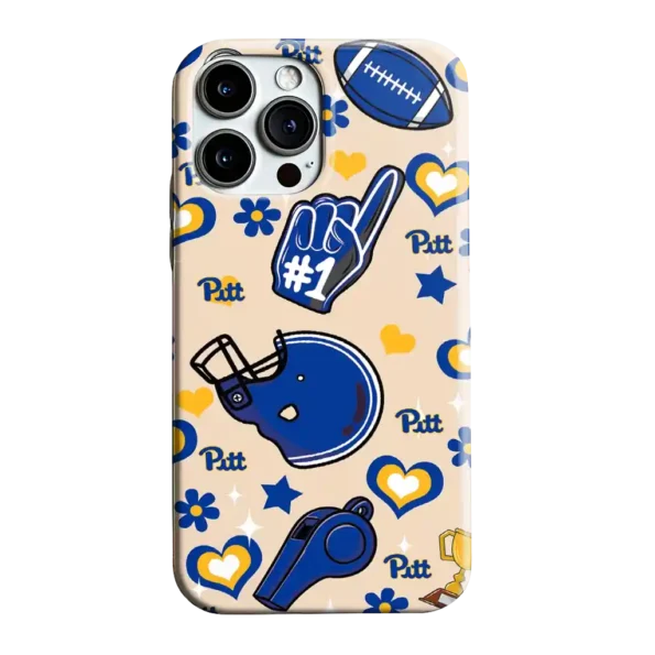 pittsburgh panthers helmet hearts royal blue cream phone case best selling