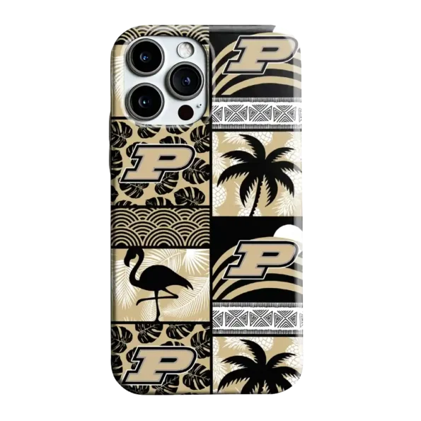 purdue boilermakers flamingo palm trees gold phone case best selling