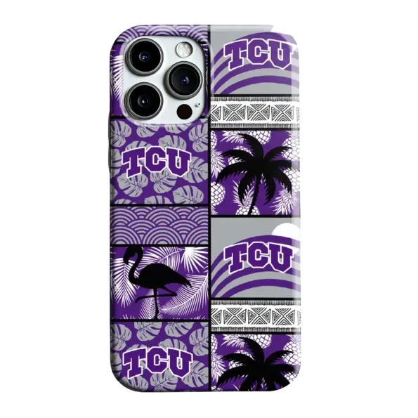 tcu horned frogs flamingo palm trees purple phone case best selling