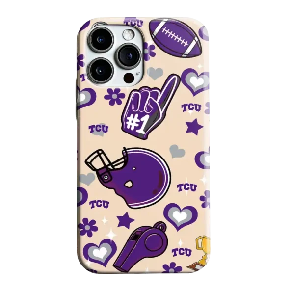 tcu horned frogs helmet hearts purple cream phone case best selling
