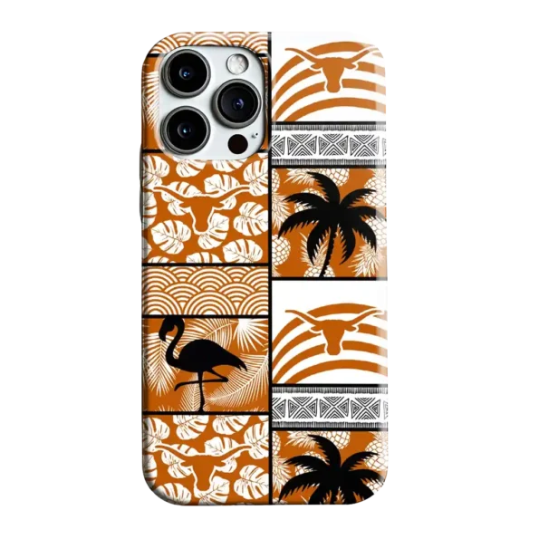 texas longhorns flamingo palm trees orange phone case best selling