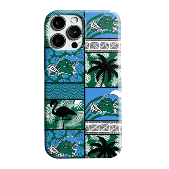 tulane green wave flamingo palm trees green phone case best selling