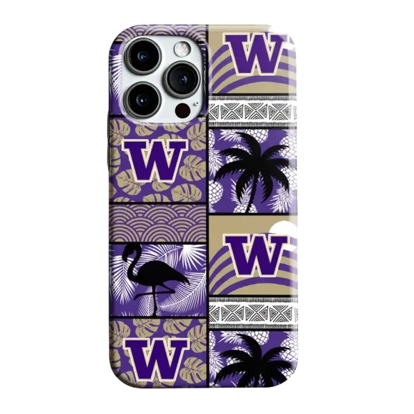 washington huskies flamingo palm trees purple phone case best selling