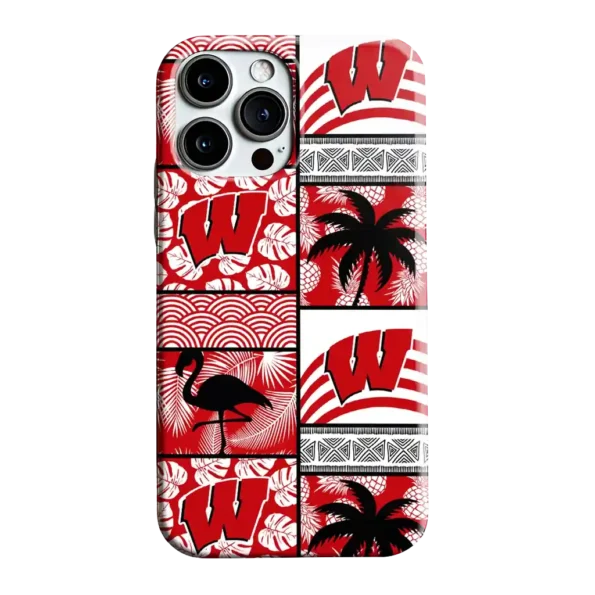 wisconsin badgers flamingo palm trees red phone case best selling