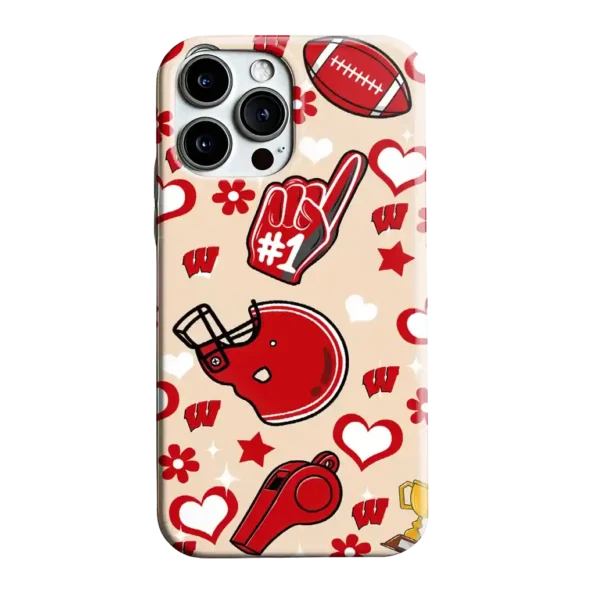wisconsin badgers helmet hearts red cream phone case best selling