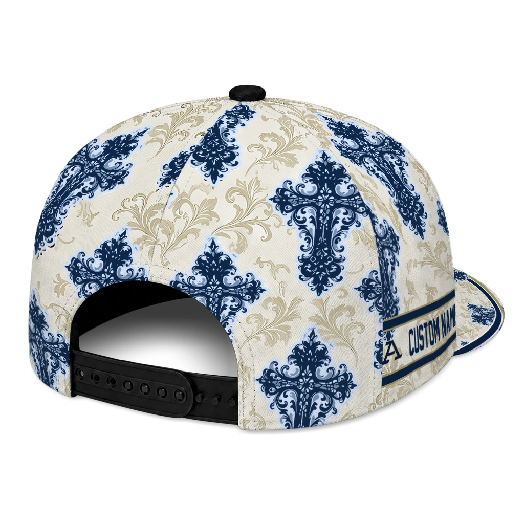 akron-zips-cap-personalized-damask-pattern-blue-white-fashion-forward.webp