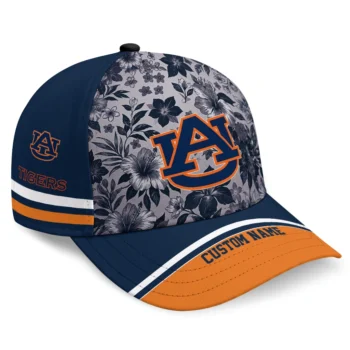 Auburn Tigers Cap - Customized Tropical Floral Navy Blue