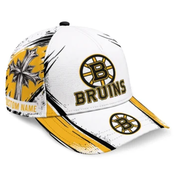 Boston Bruins Cap - Custom Grunge Cross Gold White