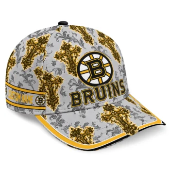 Boston Bruins Cap - Personalized Damask Pattern Gold White