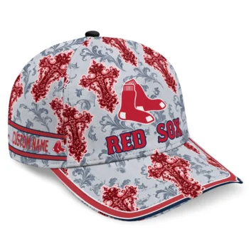Boston Red Sox Cap - Customized Damask Pattern Red White