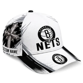 Brooklyn Nets Cap - Custom Grunge Cross Black White