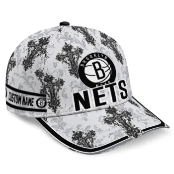 Brooklyn Nets Cap - Personalized Damask Pattern Black White