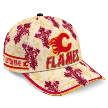 Calgary Flames Cap - Customized Damask Pattern Red White