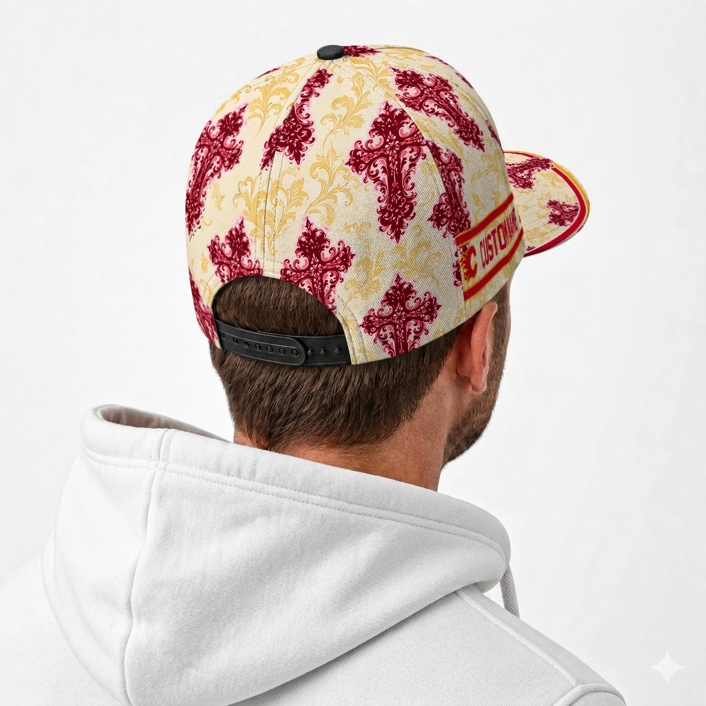 calgary-flames-cap-customized-damask-pattern-red-white-latest-model.webp