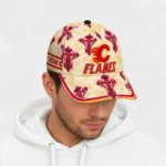calgary-flames-cap-customized-damask-pattern-red-white-best-selling.webp