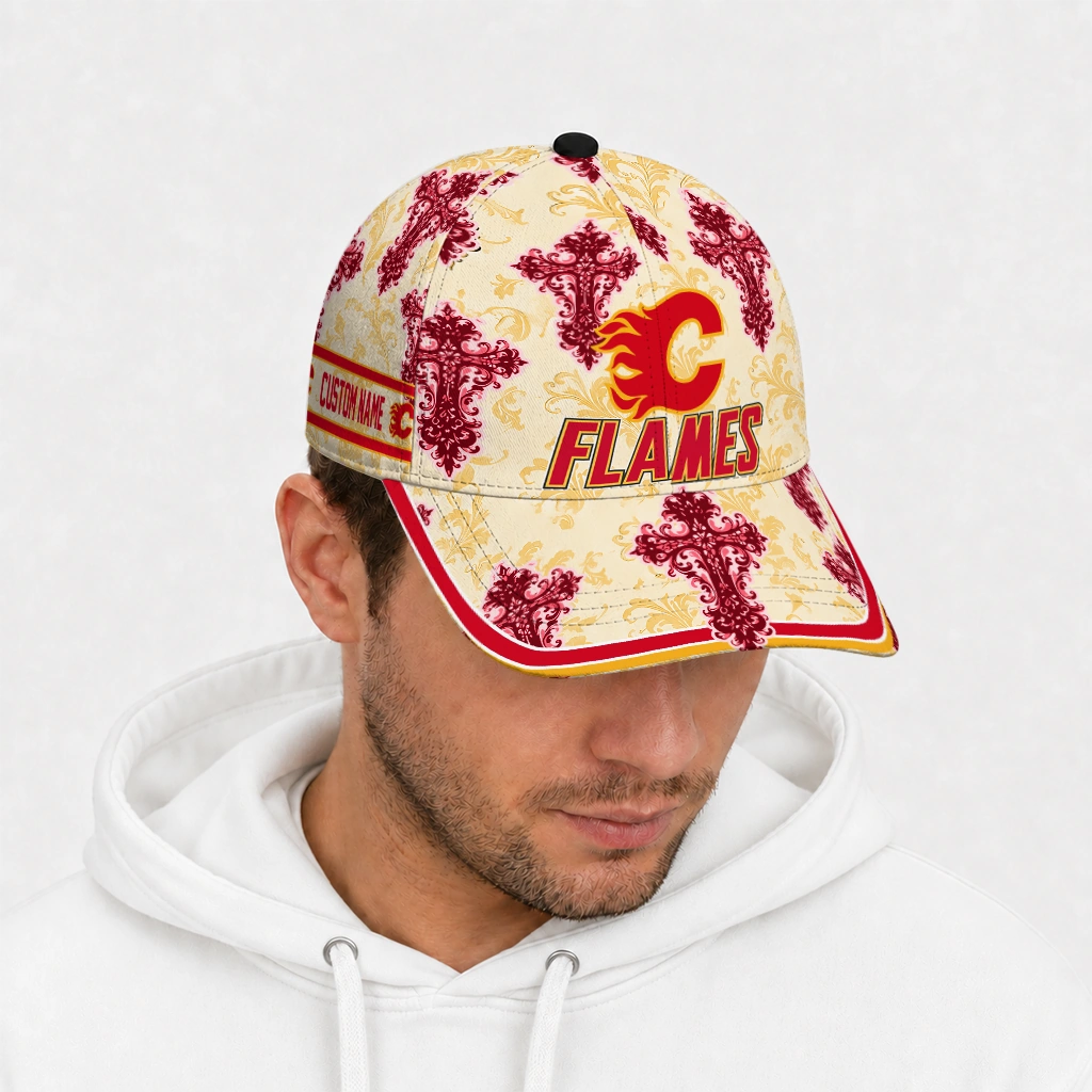 calgary-flames-cap-customized-damask-pattern-red-white-new-arrival.webp