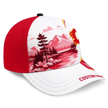 Calgary Flames Cap - Customized Flat Illustration Red White